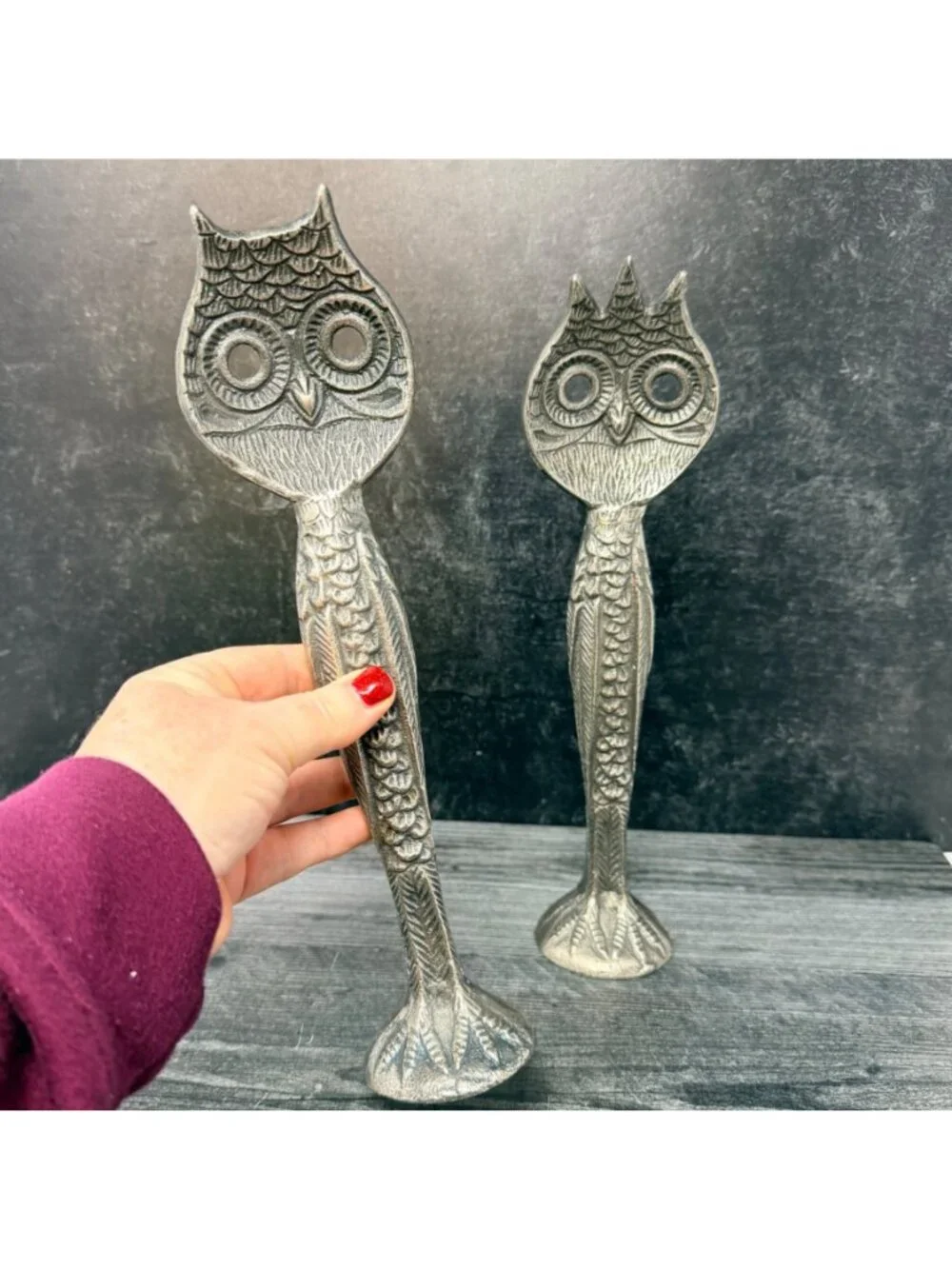 Pottery Barn Owl Salad Servers Aluminum 11.5‎ Inch Vintage